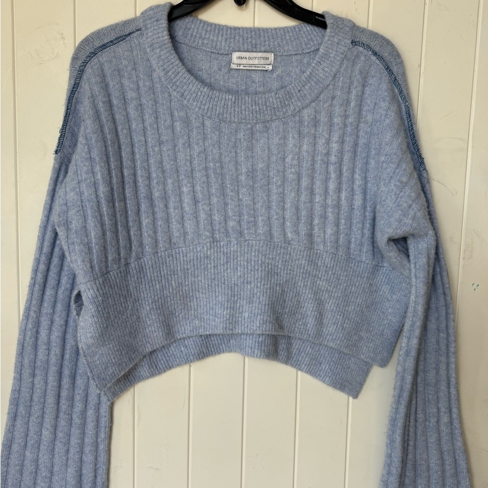 Urban Outfitters Light Blue cropped bell sleeve Ribbed Sweater size Small